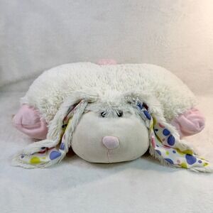 Pillow Pets White Pink Bunny Plush Folding Stuffed Animal Pillow Polka Dot